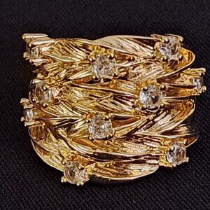 Layers of Braided Gold-Filled Fronds with Round Zirconia, Size 6.75